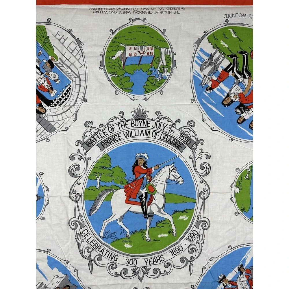 Vintage 1990 Battle of the Boyne Tea Towel William of Orange Irish Linen 33